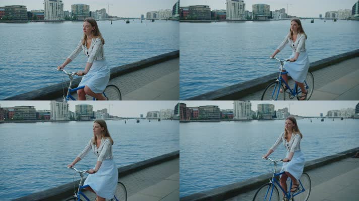 美女骑自行车，美女自行车单车骑行