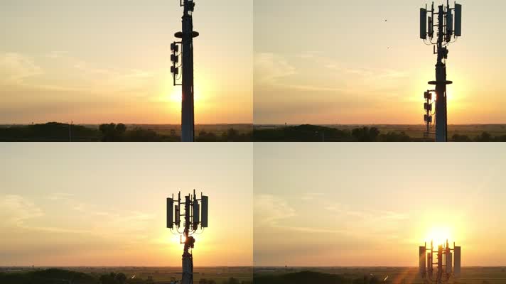 信号塔，基站，日出黄昏傍晚日落逆光信号塔
