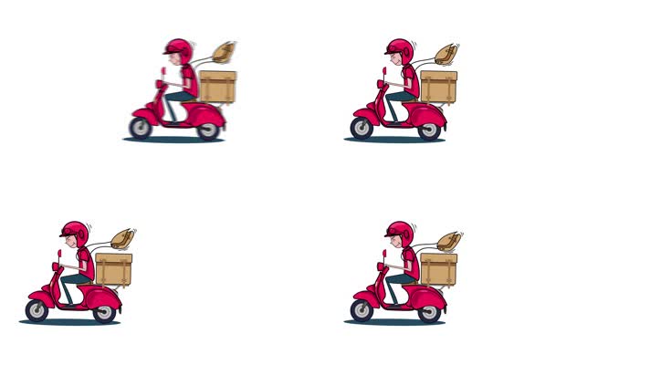 卡通骑摩托电动车，快递员送餐员