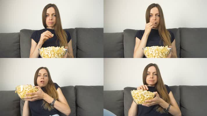 女人吃东西看电视恐怖片