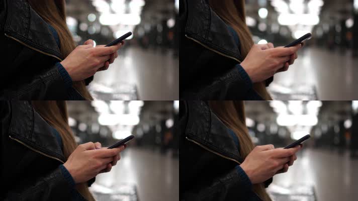 美女玩手机，等车等地铁等人