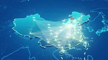 中国首都北京地图辐射全国网络连接素材