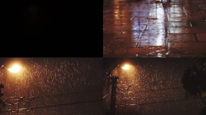 夜雨，路灯，雨滴，地面