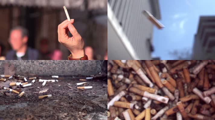 吸烟，手指弹烟头，城市垃圾