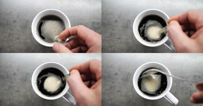 慢动作勺子，搅拌咖啡