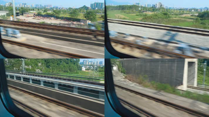 高铁车窗外风景，旅行路上景色4k