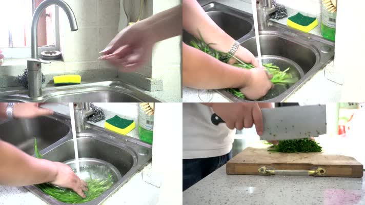 原创4K视频清洗蔬菜韭菜