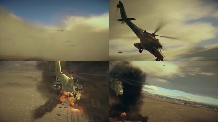 战争动画，武装直升机，攻击地面目标