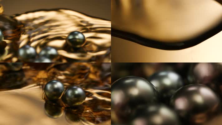水中的黑珍珠在金色盘子里