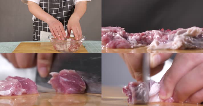 27 切肉 清洗肉镜头一组 猪肉切段 厨