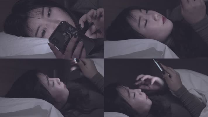 03 躺在床上玩手机的女孩 熬夜 玩手机