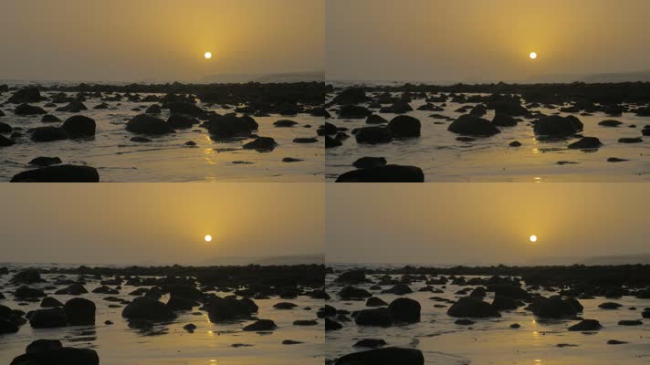 海边石头，海边日落夕阳黄昏