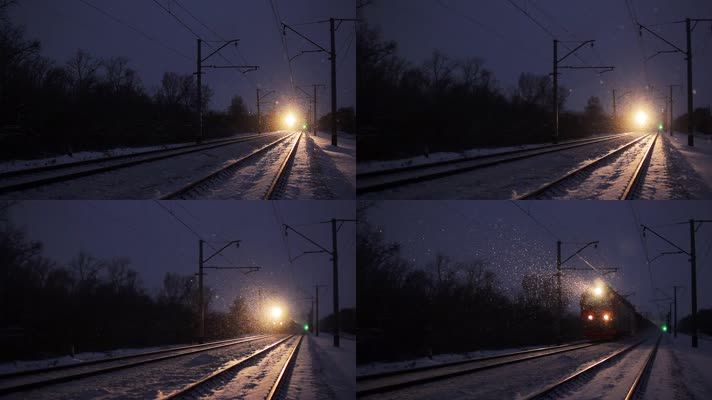 火车雪地行驶，火车夜晚行驶
