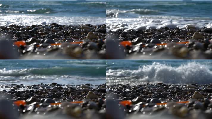 海边的鹅卵石，海浪冲刷