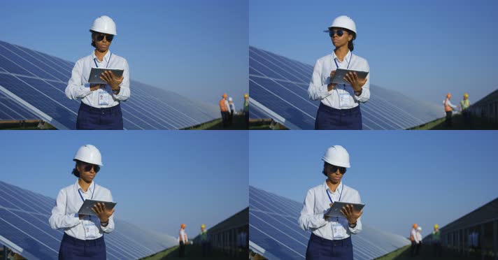 女人工作，太阳能工程师