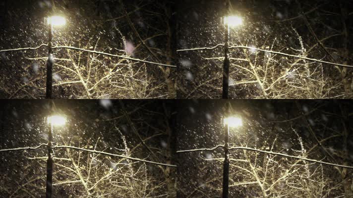 下雪城市路灯，城市夜景，城市灯光