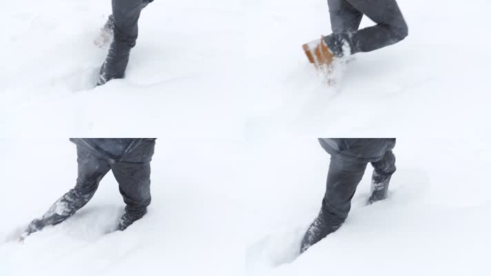 雪地行走，脚特写，慢动作 (3)