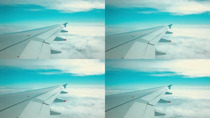 飞机翅膀，机窗外风景云层