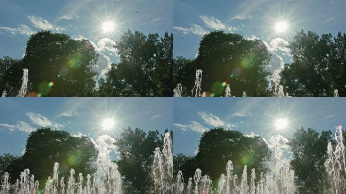 4k阳光城市广场喷泉