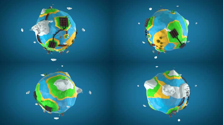 地球村三维卡通地球旋转循环
