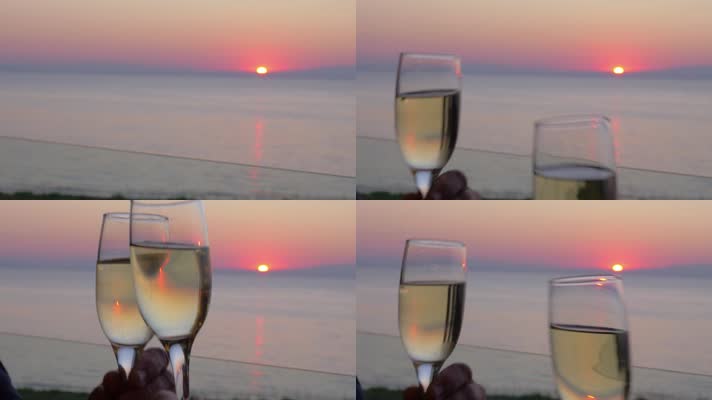 夕阳干杯，浪漫情侣西餐红酒