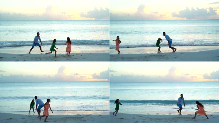 父亲小孩海边玩耍