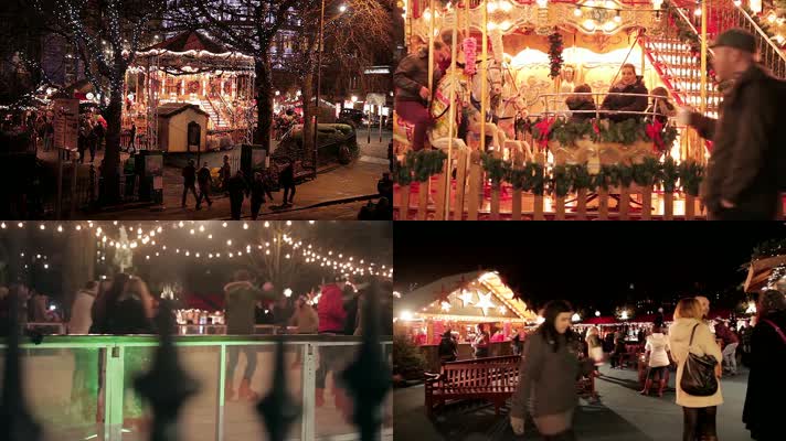 欧美圣诞之夜街道街景商场市井人文文化生活
