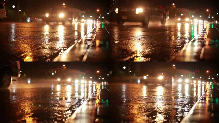 雨景下雨燈光馬路朦朧小雨水珠雨滴 雨水玻璃水珠朦朧雨夜夜晚都市夜