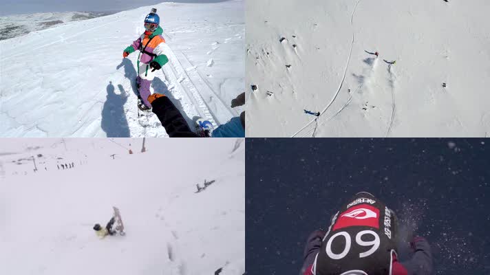 4k雪山滑雪花样滑雪滑雪酷炫特技