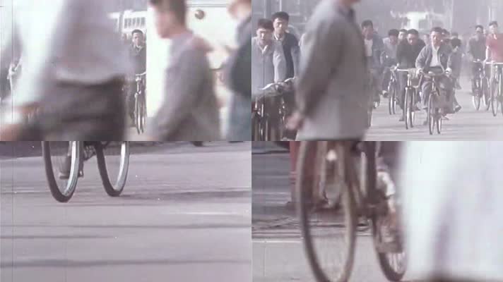 70年代上海街道骑自行车人群