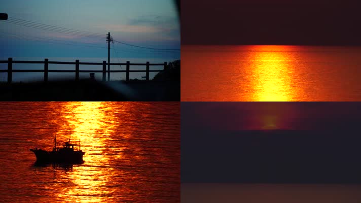 唯美大海，夕阳渔船，渔歌晚唱，渔歌唱晚