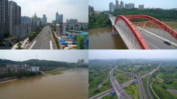 高清航拍长江大桥高速高架泸州城市