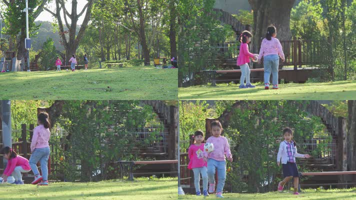 小区社区公园，草坪小孩开心玩耍