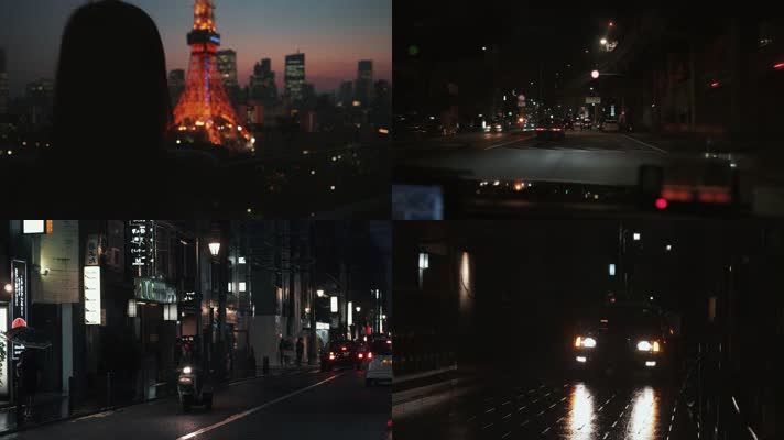 日本夜景，东京塔，交通汽车光斑