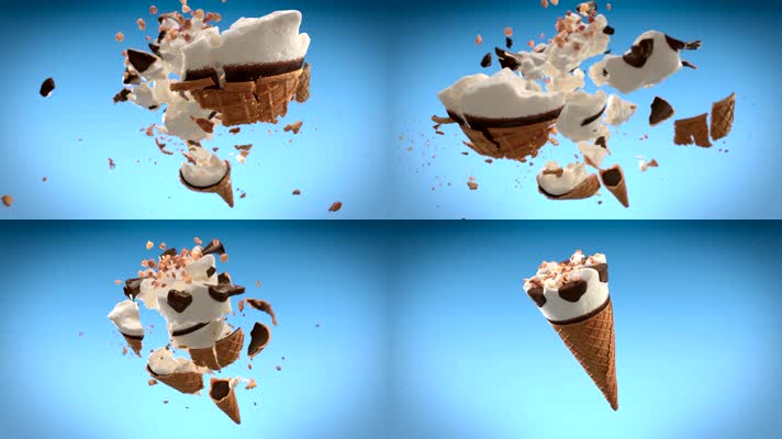 三维模拟冰淇淋破碎成块