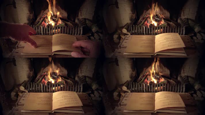 壁炉炉火，看书读书，休闲生活