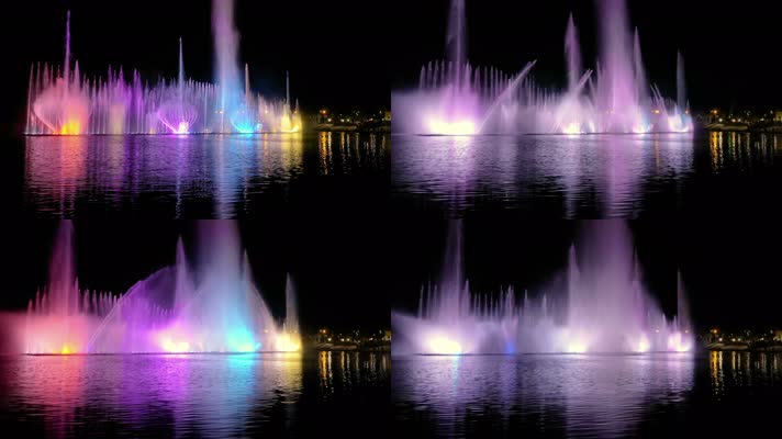 城市夜景，音乐喷泉