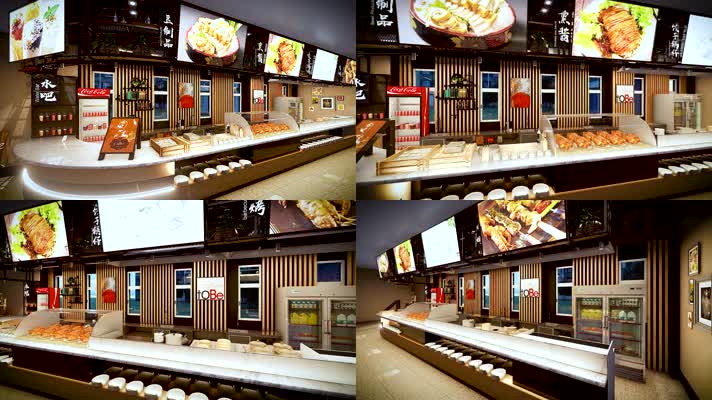 餐饮展示区3D餐厅酒店餐厅拍档收银厨房