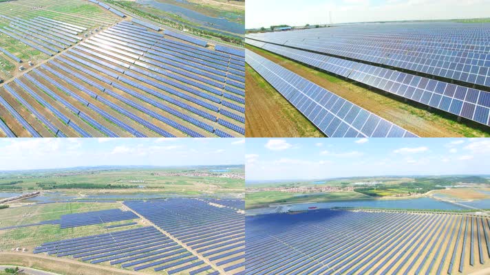 光伏发电站航拍4K太阳能板新能源