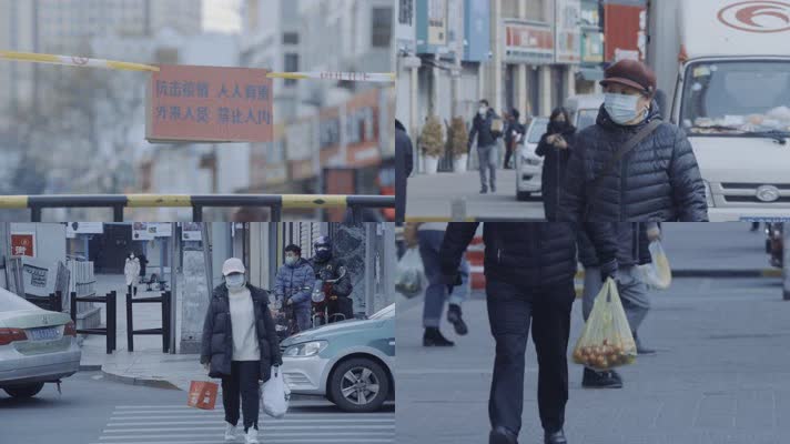 4K疫情下的城市人们生活-街头戴口罩行人