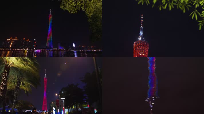 广州小蛮腰广州塔珠江边夜景4k素材视频