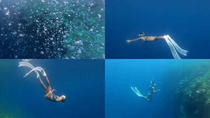 美女潛水,深海潛水,海底世界視頻素材,文體競技視頻素材下載,高清3840