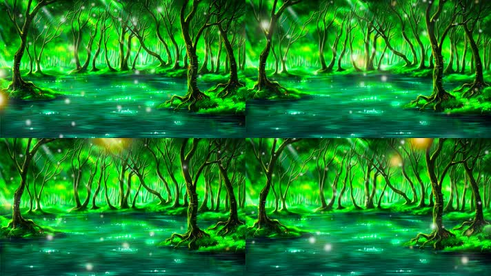 卡通魔法奇幻森林树林沼泽