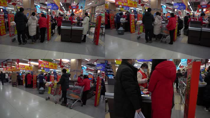 春节前夕商场超市购置年货结算实拍