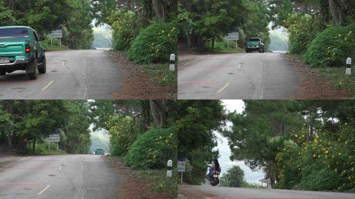 实拍泰国公路车辆摩托行驶