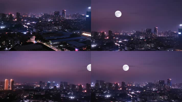 原创4K城市夜景月亮空镜
