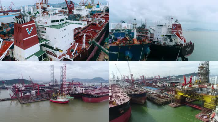 2.7k航拍深圳船厂停靠在码头的巨型船只