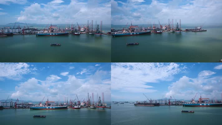 深圳造船厂蓝天白云下的孖洲岛