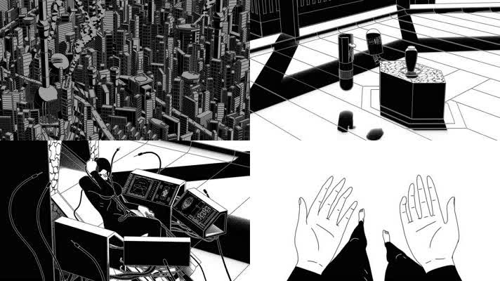 音乐背景，创意动画，黑白科技城市智慧