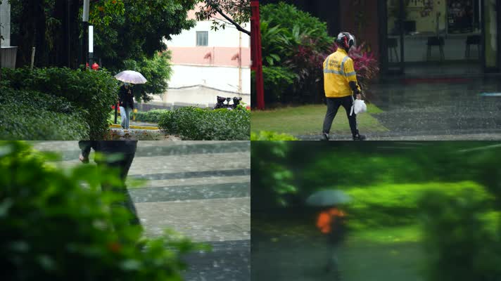 下雨天行人在雨中行走4k视频素材,延时摄影视频素材下载,高清3840x